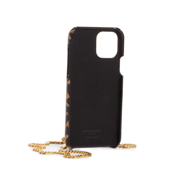 Saint Laurent Leopard-print leather iPhone 11 Pro chained crossbody case NWB - Picture 3 of 8